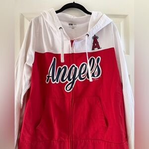 New Era Los Angeles Angels Red and White Zip Hoodie